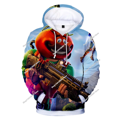 Sweatshirt com Capuz Infantil 3D 2025, Nova Série Anime Fortnite Estampada, Pullover de Marca Trendy, Presente