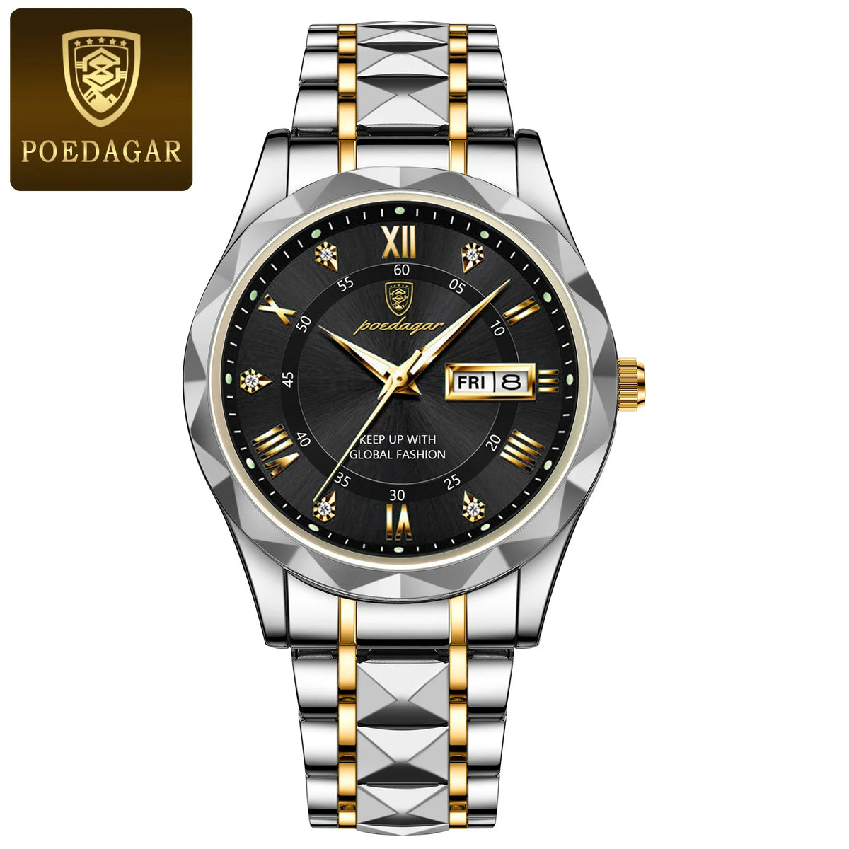 Relógio de homem POEDAGAR Business Luxury, estanque, em aço inoxidável, luminoso, com data e dia da semana, estilo desportivo, de quartzo.