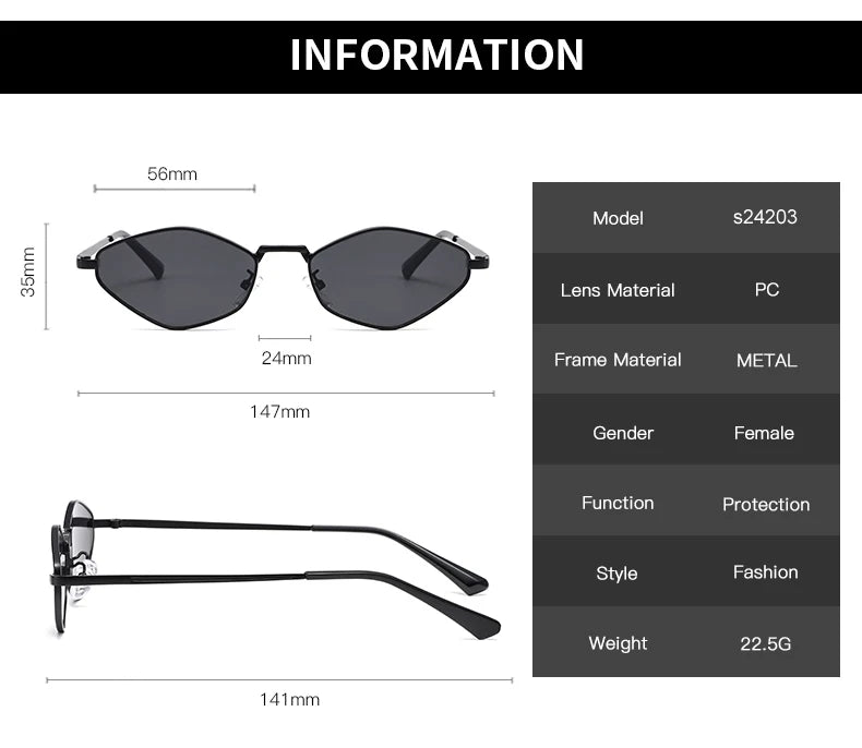 Fashion Female Small Frame Polygon Sunglasses Women Brand Designer Metal Frame Eyeglasses UV400 Protection Shades Oculos