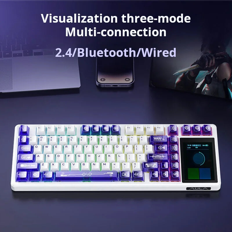 AULA L99 intelligente mechanische Tastatur mit Display, Bluetooth, kabellos, Tri-Mode, Nacht-Gaming-Laptop-Tastatur, 8000mAh, Raindrop Switch