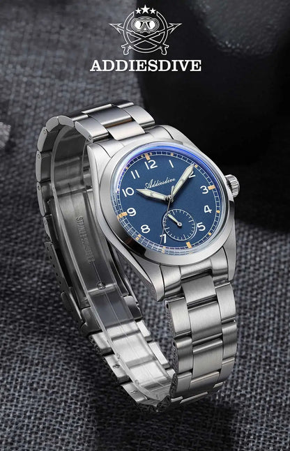 ADDIESDIVE 36mm Herren-Quarzuhr VH60 mit BGW9-Leuchtbeschichtung, Bubble-Mirror-Topfdeckelglas, 10Bar wasserdicht, Edelstahl-Uhr