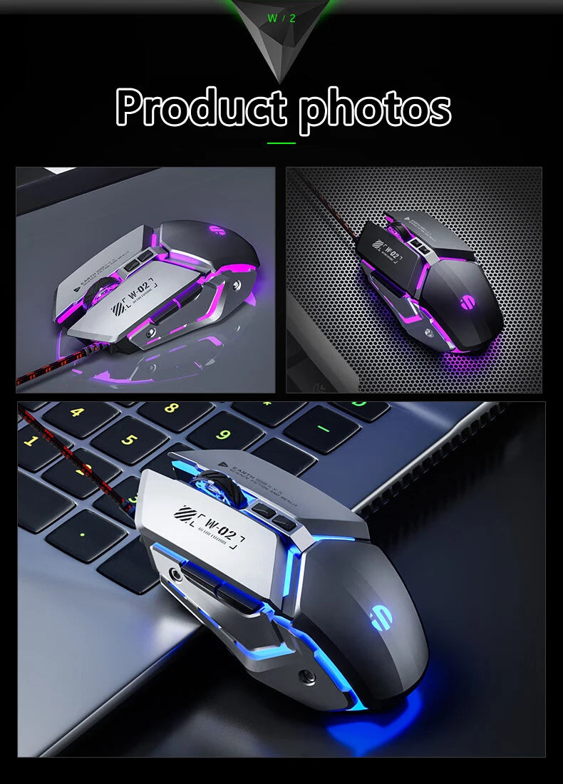 Inphic W2 2. Generation USB-kabelgebundene Gaming-Maus mit Silent Click, Metall-Style, 6-Tasten-Makroprogrammierung, 8800DPI