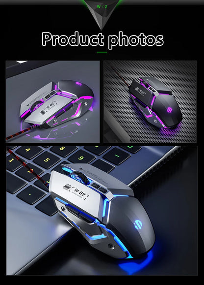 Inphic W2 2. Generation USB-kabelgebundene Gaming-Maus mit Silent Click, Metall-Style, 6-Tasten-Makroprogrammierung, 8800DPI