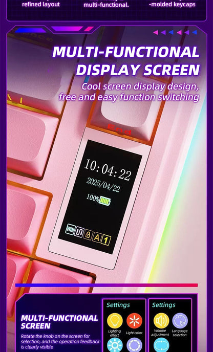 AULA S75 PRO Wireless Mechanical Keyboard with Screen Knob 75% Hot Swappable Gaming Keyboard with Pre-lubed Switches RGB Backlit