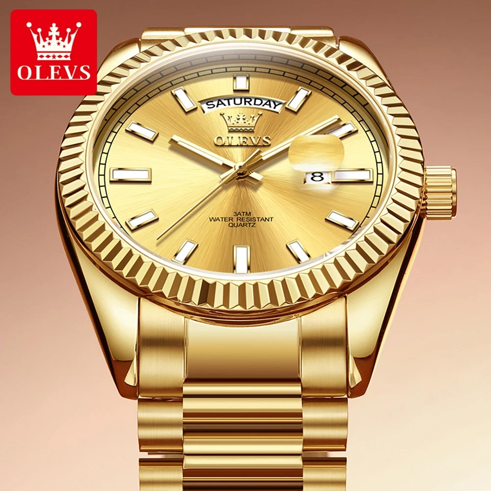OLEVS 5650 Quartz Men's Watches Unique Week Calendar Display Luxury Brand Original Watches for Men Luminous Waterproof Man Watch