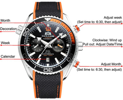 PAULAREIS P Reloj mecánico automático de lujo para hombre, cuerda automática, correa de caucho, resistente al agua, luminoso, con fecha, reloj de moda para hombre