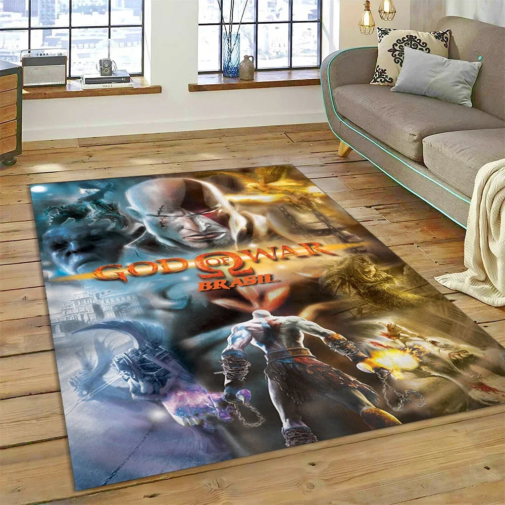 God of War Games Kratos Cartoon 3D Rug Carpet for Living Room Bedroom Home Decor,Floor Mat Non-slip Decoration for Sofa Doormat