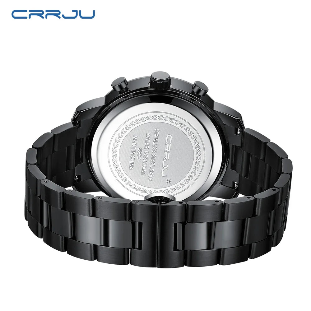 CRRJU Men’s Watch – Stainless steel chronograph, water-resistant, with date display, analogue quartz movement, elegant and professional style