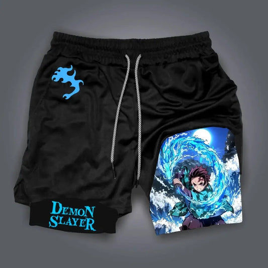 Pantaloncini da palestra da uomo Anime Demon Slayer ad asciugatura rapida, pantaloncini doppio strato 2 in 1, sportswear Y2K estate 2026, streetwear traspirante