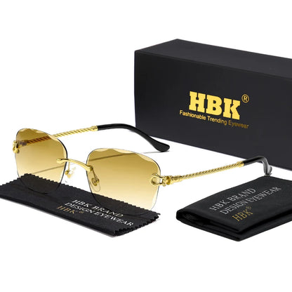 HBK Frameless Metal Sunglasses Men Wave Cutting Sun Glasses for Women Travel Shopping Shades Eyeglass UV400 Summer Style