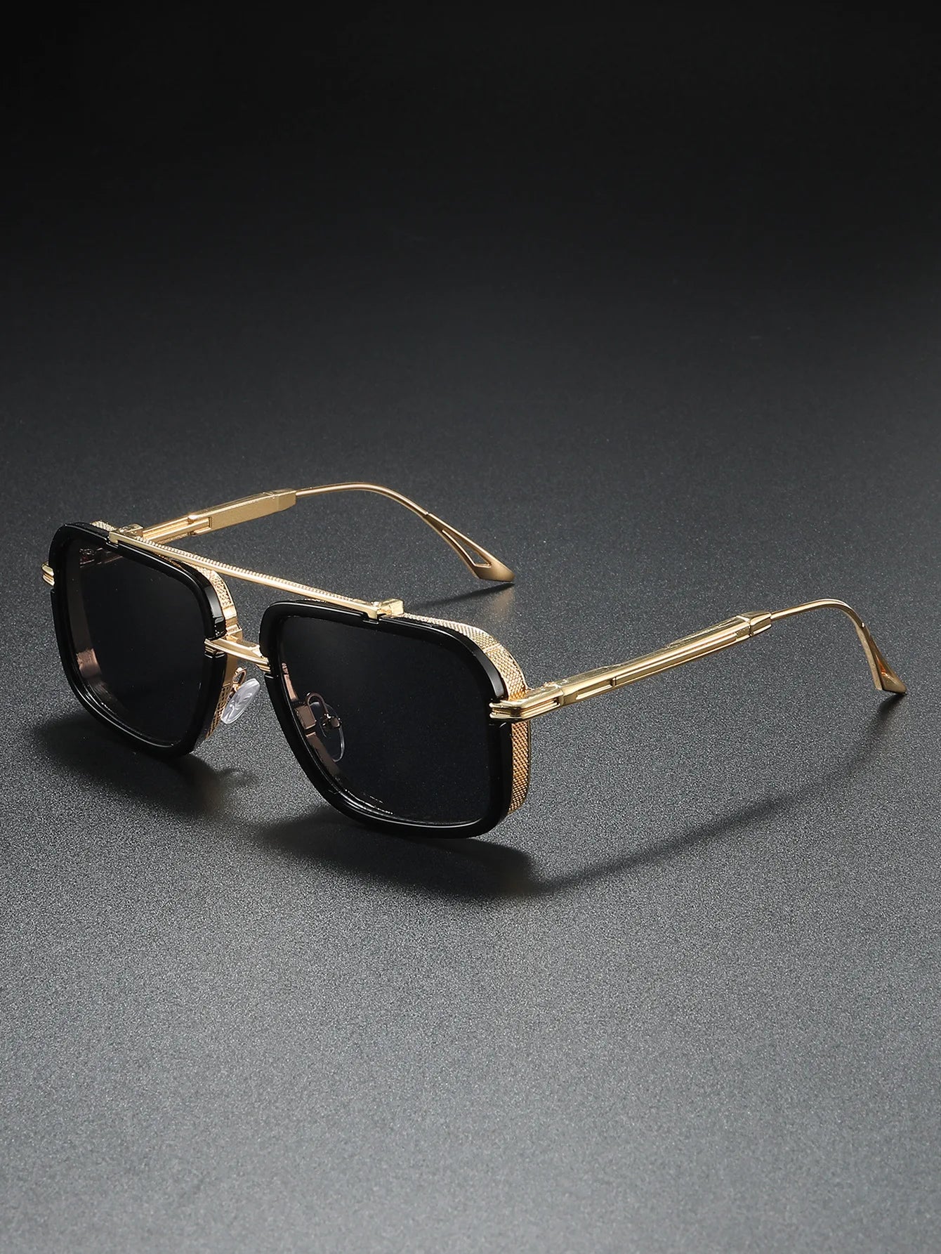 Large Square Sunglasses Men Steampunk Style Metal Pilot Sun Glasses Luxury Designer Brand Eyewear Fashion Shades Double Beam