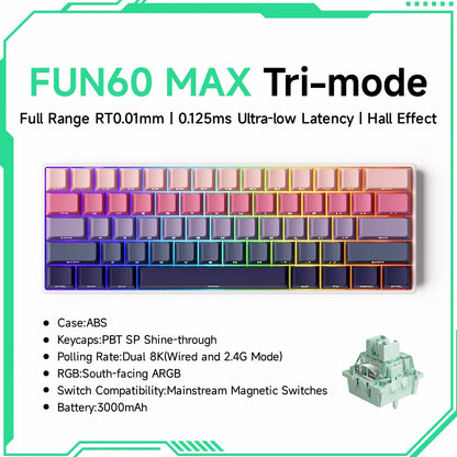 MONSGEEK FUN60 PRO&MAX HE Mechanische Tastatur mit Magnetschaltern, 60% kabellose Gaming-Tastatur, Rapid Trigger, 8K ARGB, Custom-Tastatur