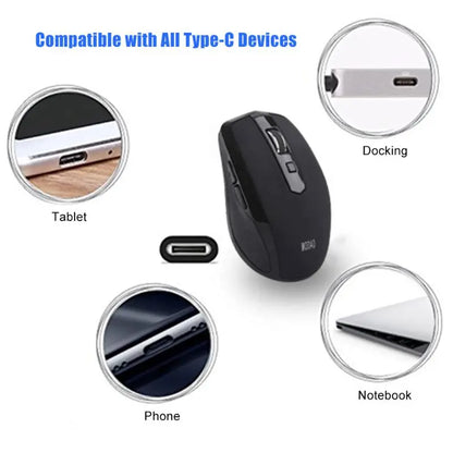 2.4G Wireless Mouse 6 Buttons Noiseless USB Type C 800/1200/1600 DPI Gaming Mouse with Type-C Receiver
