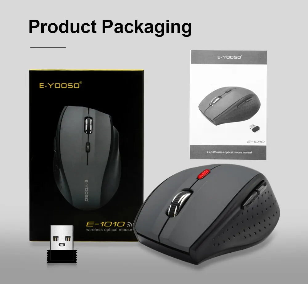 Rato E-YOOSO E-1010 USB 2.4G sem fios para gaming e escritório, 2400 DPI, ótico, ergonómico, para portátil, PC e computador