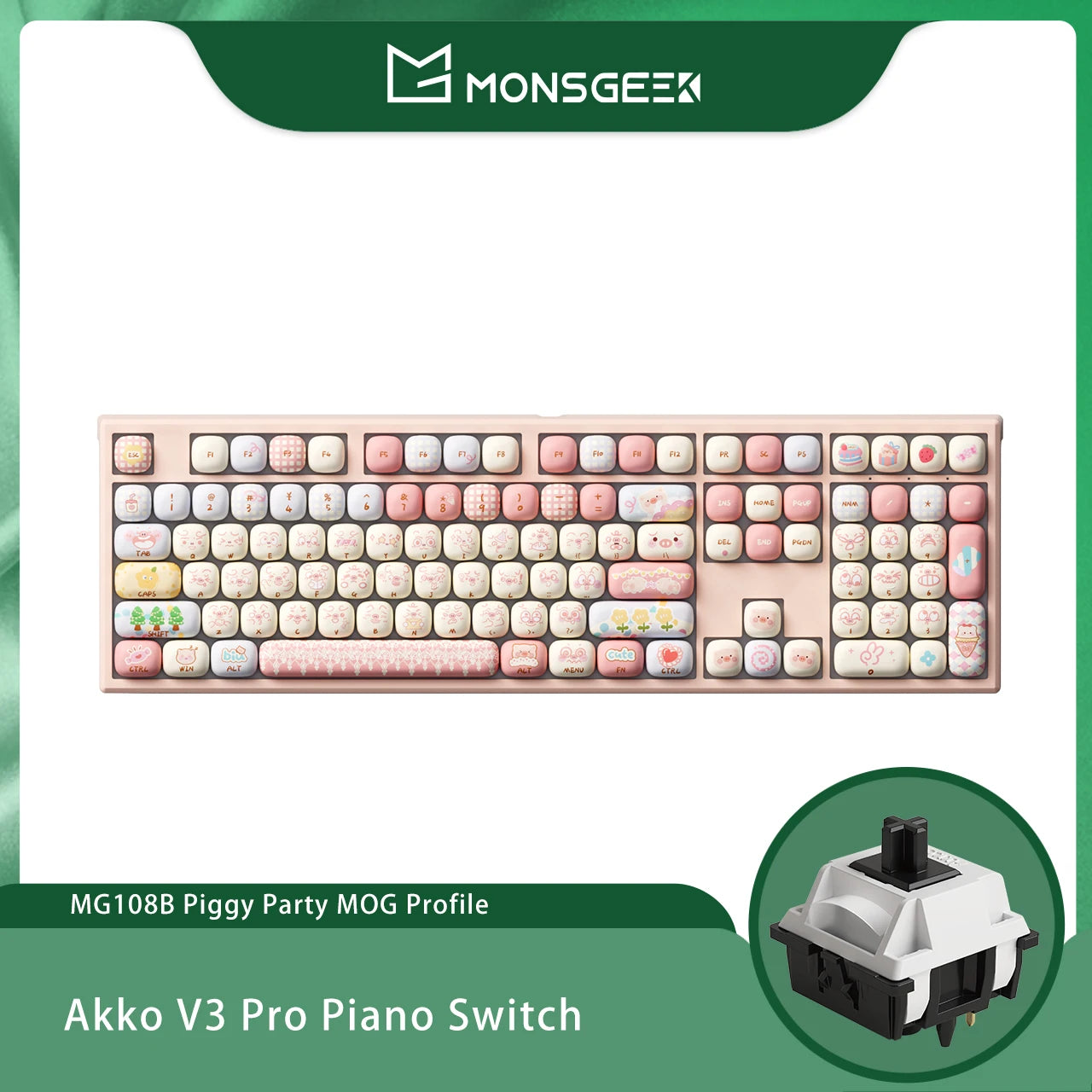 Akko MonsGeek MG108B Bun Wonderland kabellose mechanische Tastatur MOG-Profil RGB 108 Tasten Full Size Hot Swap USB / 2.4G / BT 5.0