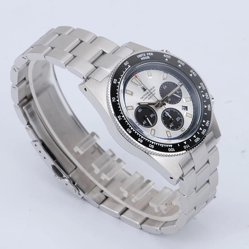 Tactical Frog 41mm Men's Chronograph Watch VS75 Solar Quartz Movement Waterproof Sapphire Green C3 Luminous Quartz Wristwatch
