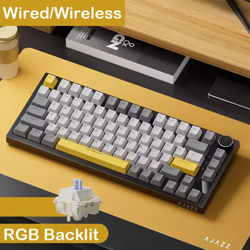 Tastiera meccanica da gaming AJAZZ AK820 Pro cablata e wireless, tri-mode, retroilluminazione RGB, switch hot-swap, layout compatto 70%, PC/Mac