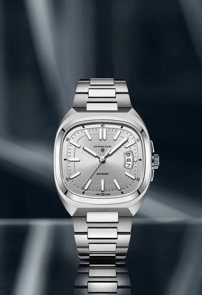 Shanghai Watch Automatic Mechanical Square Dial Men's Watch Luminous Water-Resistant to 50m Date Display Casual Wristwatch SH018