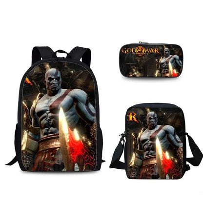 Game God of War Schoolbag Backpack Lunch Bag Pencil Case Set Gift for Kids Students