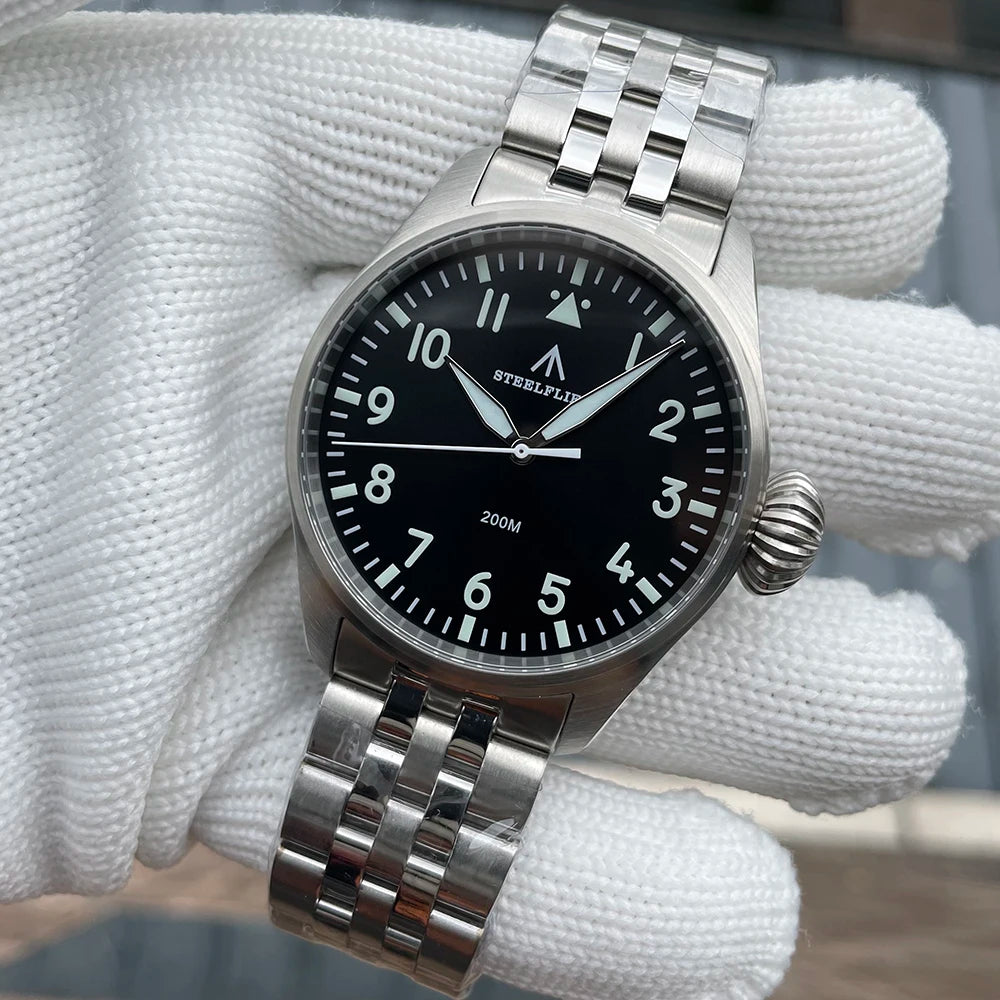 STEELFLIER Official SF743 Quartz Pilot VH31 Steel Strap Onion Crown 20Bar Waterproof Sapphire Crystal Luxury Dive Luminous Watch