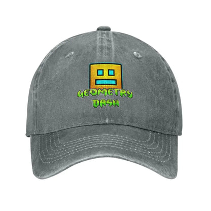 Geometric Dash App Fun Games Men Women Baseball Cap Geometry Dash Distressed Denim Washed Caps Hat Adjustable Fit Snapback Hat