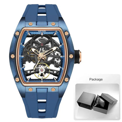 Relógio de pulso automático MEGIR para homem, com bracelete em silicone preto, impermeável, luminoso, desportivo e mecânico, com mostrador tonneau 2242