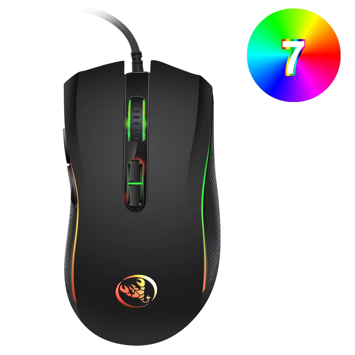 Rato gaming óptico profissional topo de gama com retroiluminação LED em 7 cores vivas e design ergonómico, 3200 DPI, para gamers de LOL e CS