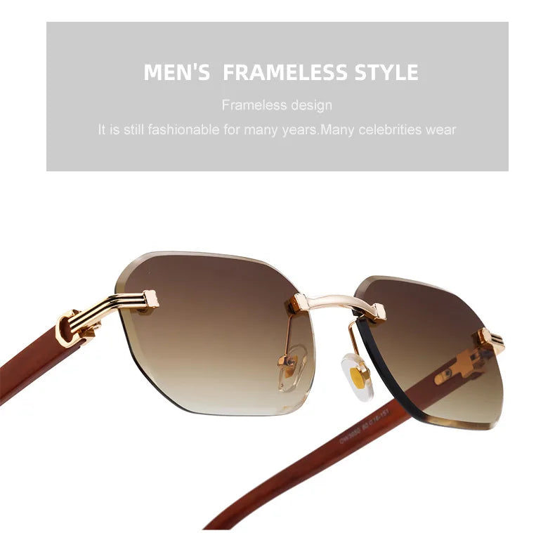 Vintage Square Rimless Sunglasses Men 2026 Luxury Brand Trendy Frameless Punk UV400 Eyewear Anti Blue Light Prescription Glasses