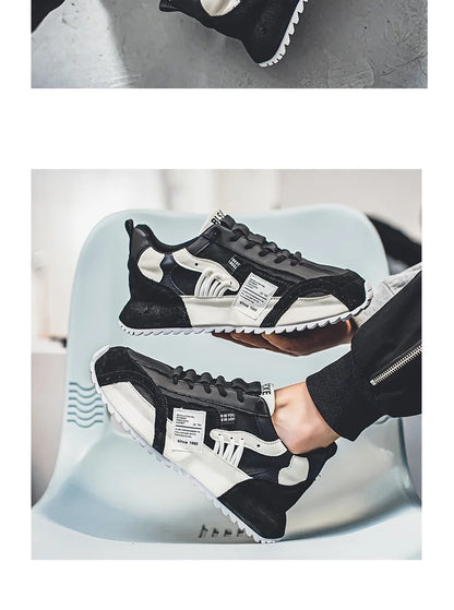 Men's Casual Sports Four Seasons Moccasins Trendy Designer Personality Lace-Up Leather Sneakers Comfortable Breathable