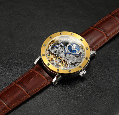SKROX automatisch mechanisch polshorloge voor heren, skeletmodel met GMT-functie, maanfase en tourbillon – Elegant en origineel luxe horloge uit het topsegment.