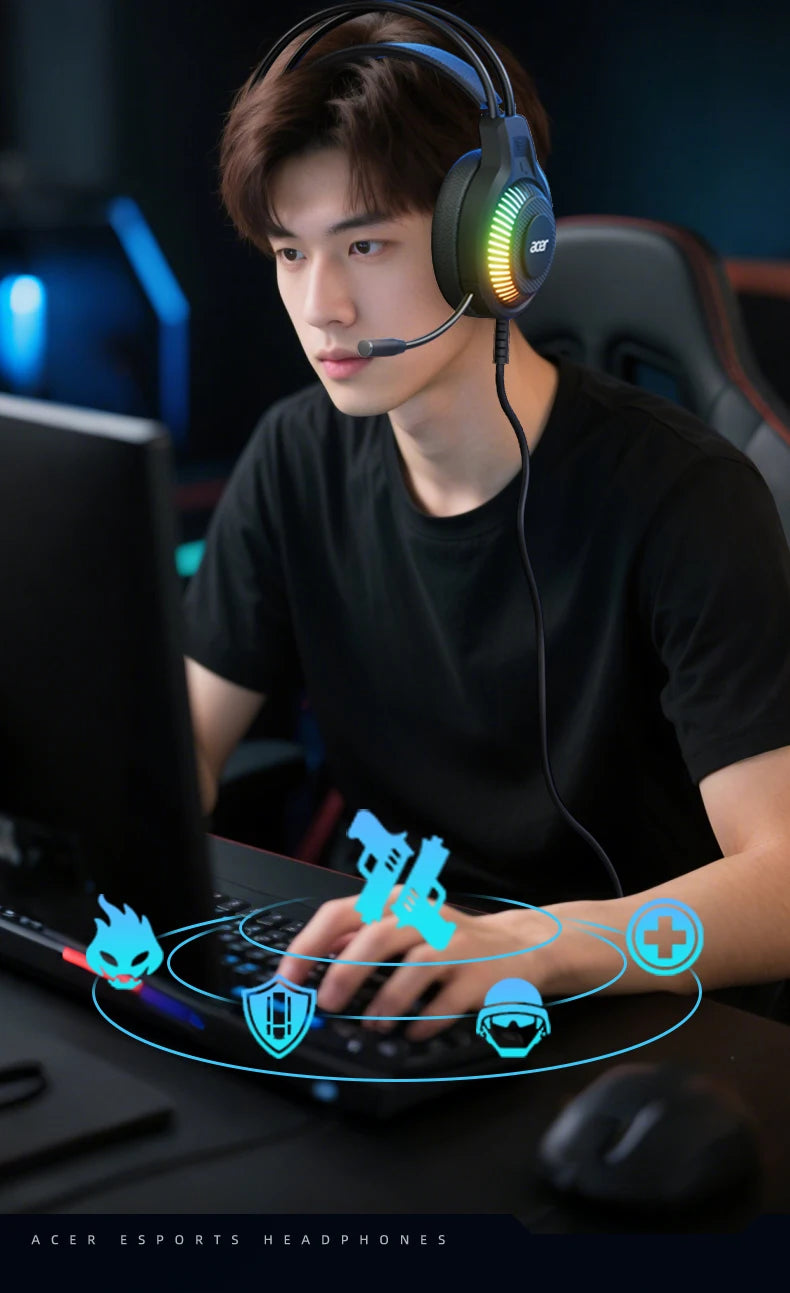 RGB kabelgebundene Gaming-Ohrhörer mit Mikrofon – Low-Latency-Surround-Sound-Gaming-Headset mit cooler RGB-Beleuchtung, Geräuschisolierung und komfortabler Passform