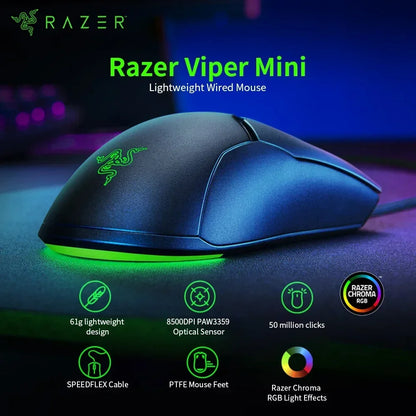 Razer NEW YEAR GIFT Presente Thunder Snake Viper Mini Rato Gaming com Cabo para Computador e Portátil Esports com Luz RGB, Rato para Mãos Pequenas