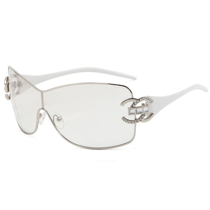 Luxury Rhinestone Punk Oversized One - Piece Frame Y2K Women's Sunglasses Trendy Brand Summer Men Sunglass Travel  Eyewear UV400