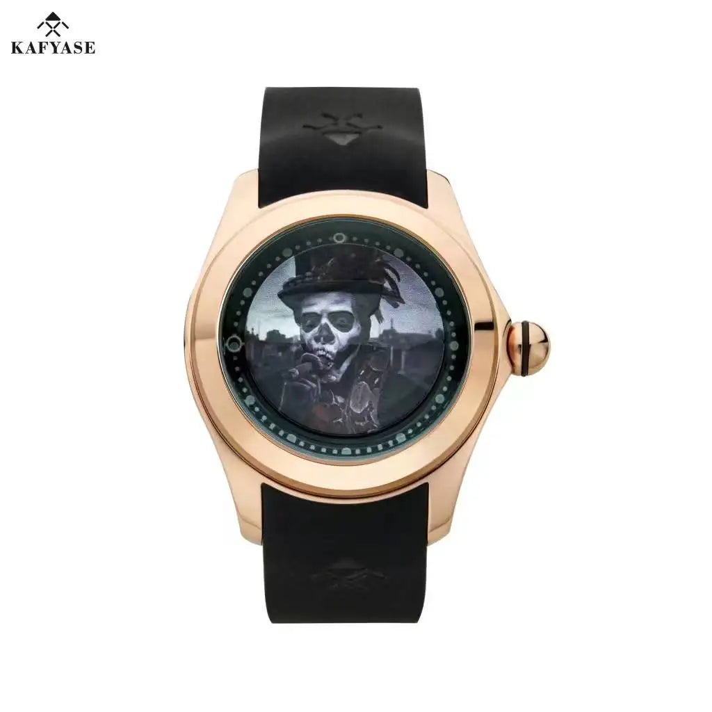 KAFYASE Fashion Earth Bubble Rubber Automatic Watches Luxury Men 46mm Mechanical Wristwatches Art Eye Ball Dial Classic Watch