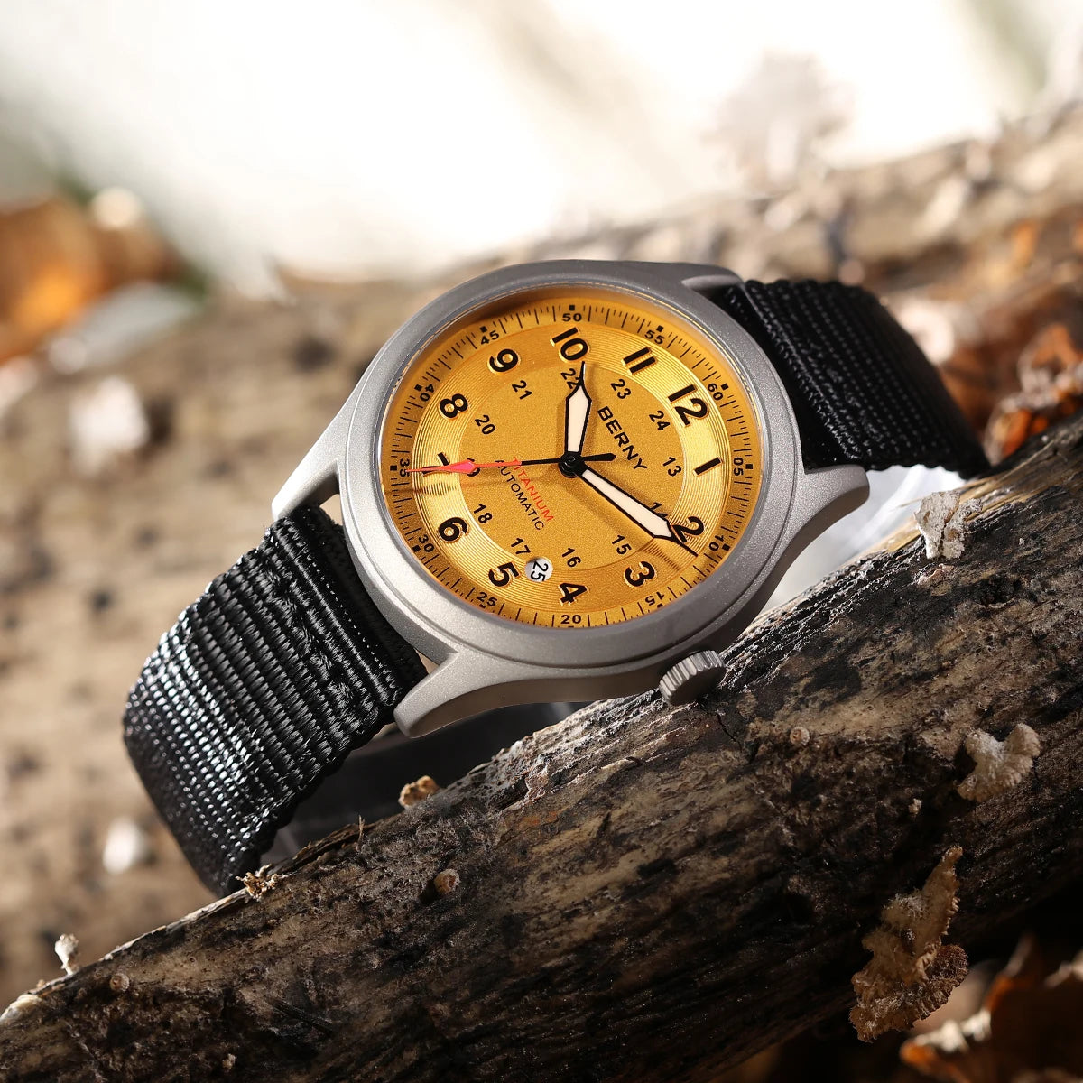 BERNY Automatic Full Titanium Watches for Men Sapphire Super Luminous Mechanical Field Watch Date 10ATM Sports Easy Read