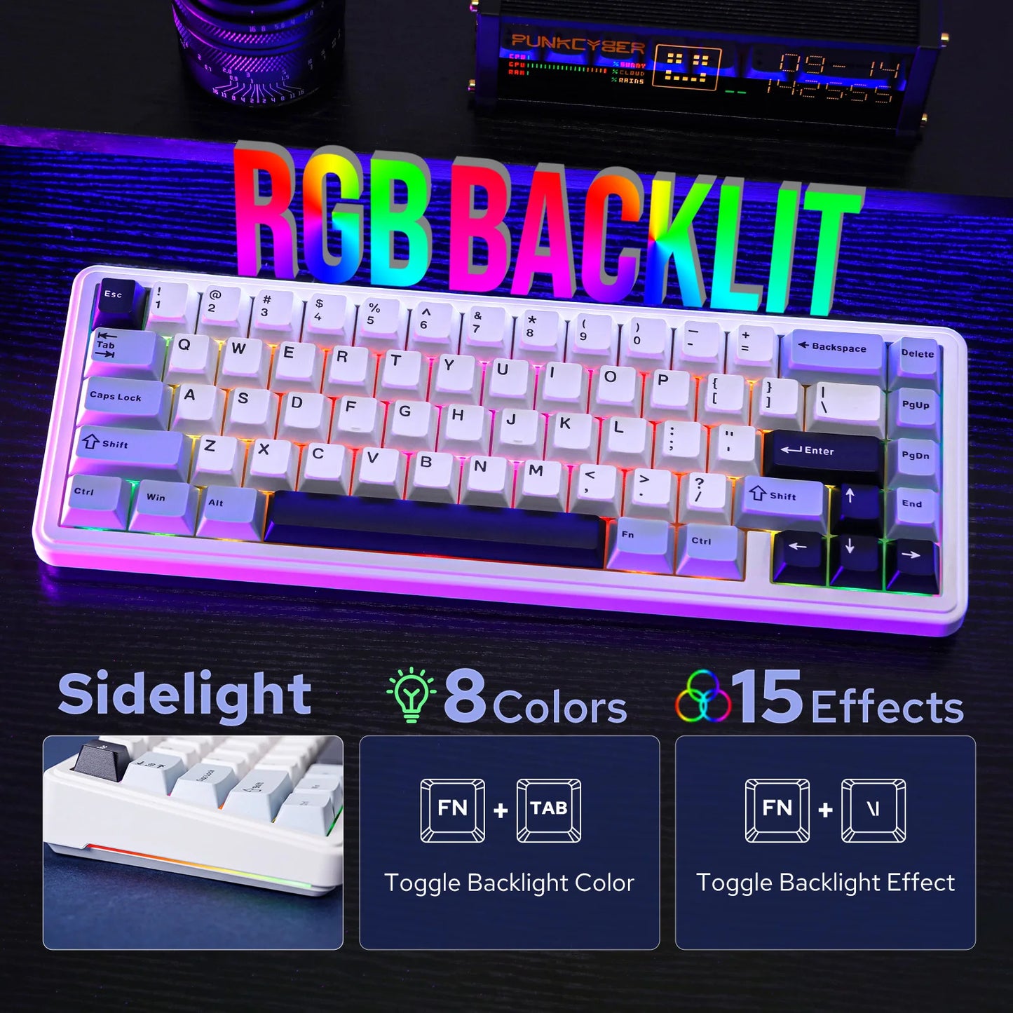 Teclado mecânico EPOMAKER x AULA F65 com layout 65%, hot-swap, montagem gasket e ligação com fios/Bluetooth/2.4G sem fios para Mac/Win