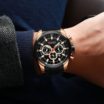 CURREN férfi kronográf óra, 48 mm-es nagy számlap, rozsdamentes acél karkötő, három kis számlap, kvarc sportkaróra, luxus stílus