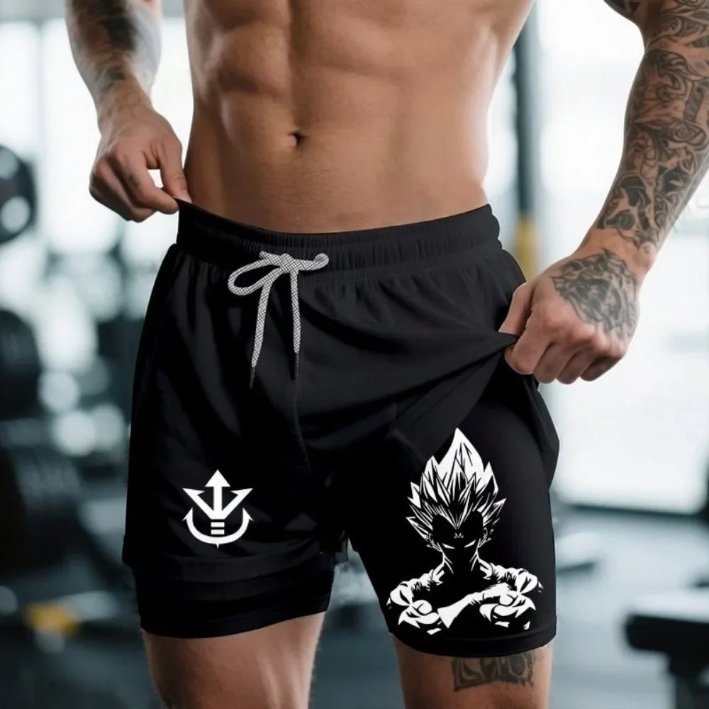 Dragon Ball Men's Shorts Double Layer 2-in-1 Shorts Vegeta Japan Anime Summer Autumn Quick-Drying Fake Two-piece Sports Shorts
