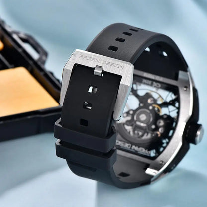 Novo Relógio de Pulso Masculino PAGANI DESIGN PDYS018 Automático Mecânico, Fashion Casual Skeleton, Safira e Aço Inoxidável