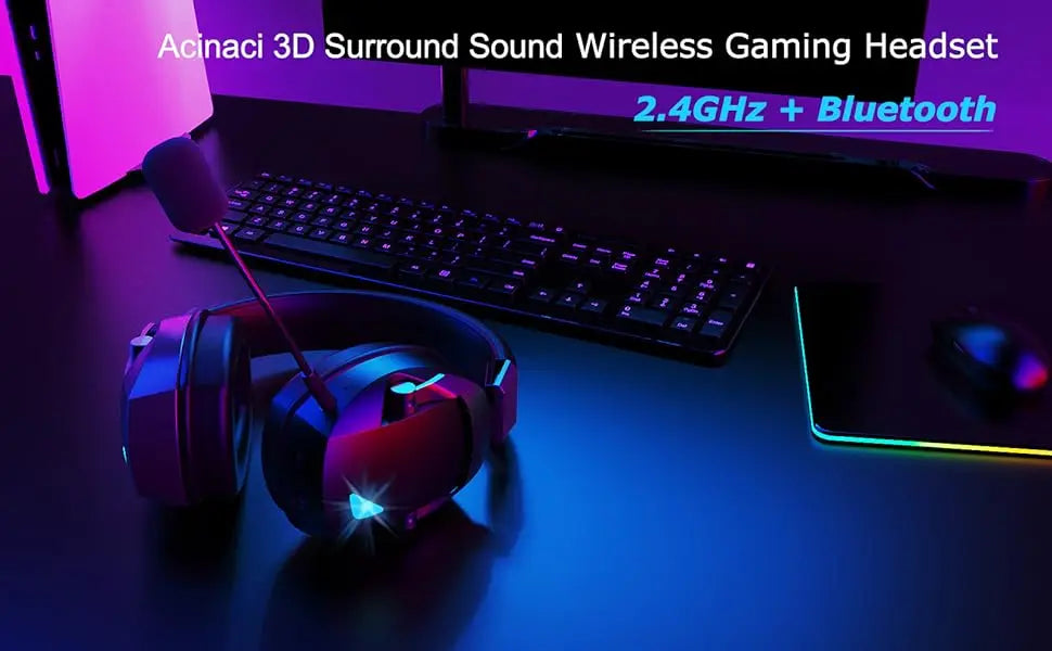 Cuffie da gaming wireless Acinaci 2.4GHz per PS5 PS4 PC Switch – Cuffie Bluetooth da gaming con microfono, bassi profondi e padiglioni in memory foam
