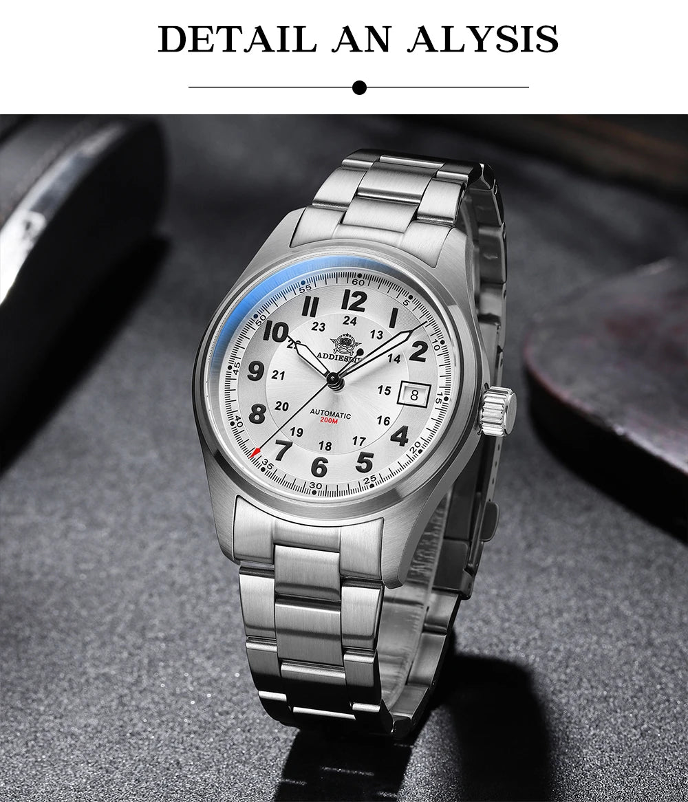 ADDIESDIVE Men's Retro Mechanical Watch Sapphire Mirror Glass Stainless Steel Watch BGW9 Luminous 200m Waterproof Analog Watch