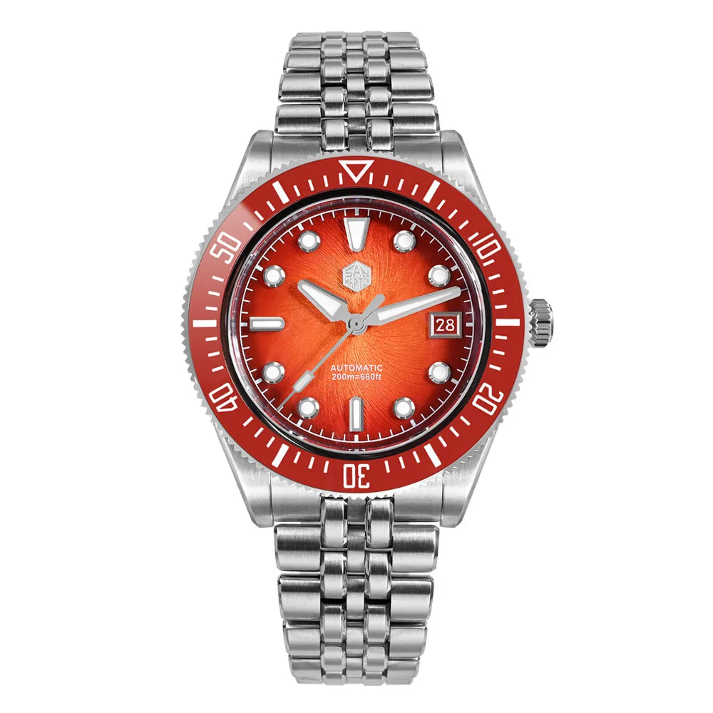 Relógio de mergulho de luxo para homem San Martin 40mm Miyota 9015, mostrador em esmalte sunburst, relógio de pulso mecânico automático, resistente à água 200m, SN0148