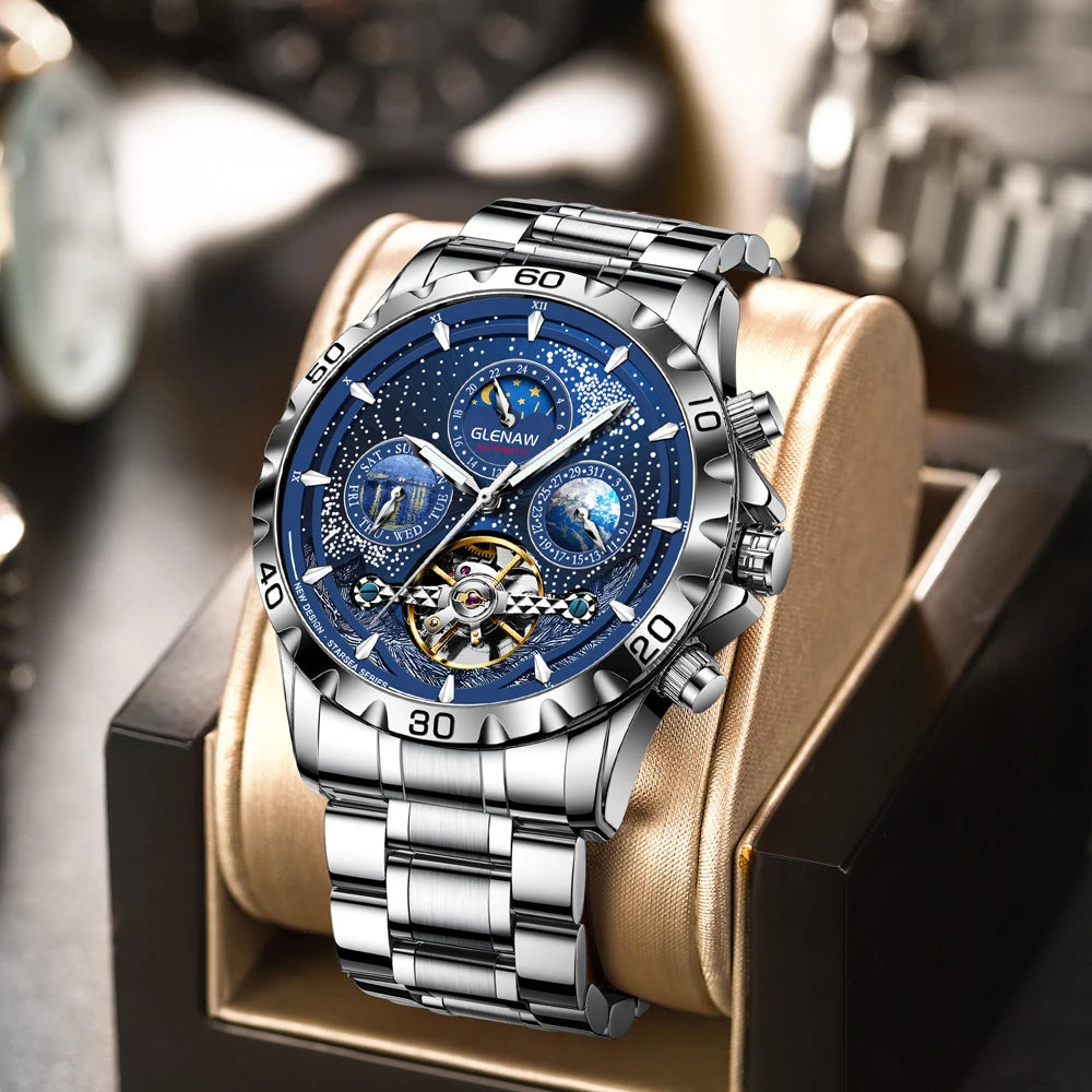 Relojes para hombre GLENAW Design, marca líder de lujo, moda y negocios, reloj automático impermeable para hombre, reloj mecánico para hombre