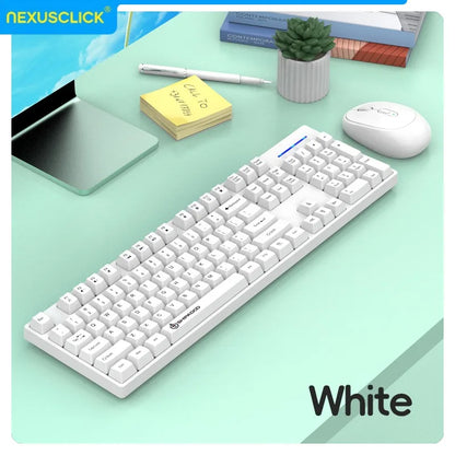 Set tastiera e mouse wireless NexusClick per gaming e ufficio, risparmio energetico intelligente, formato completo 104 tasti, 1600DPI regolabili, USB per laptop e PC