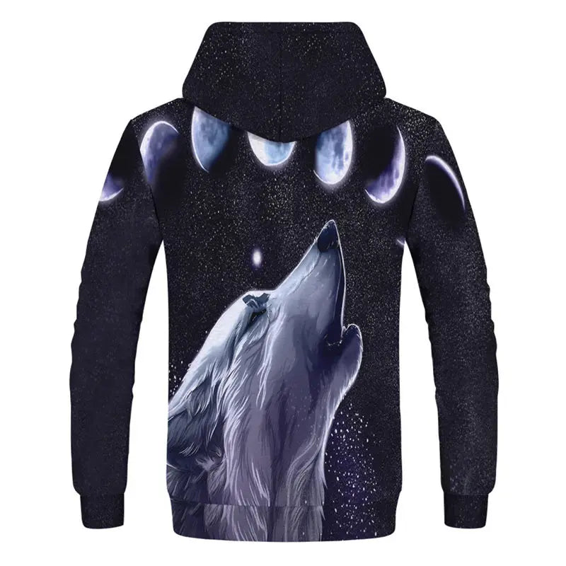 Neuer modischer Hoodie mit 3D-Tierprint für Herren und Damen, personalisiertes Design, Sweatshirt mit Schnee- und Doppelwolf-Motiv, Harajuku Oversized Hoodie