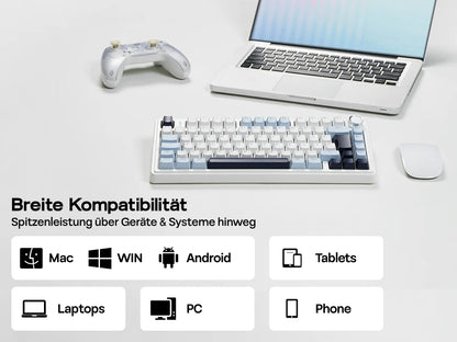 EPOMAKER x AULA F75 ISO-DE kabellose mechanische Tastatur mit Tri-Mode-Konnektivität, deutschem QWERTZ-Layout und 4000 mAh Akku