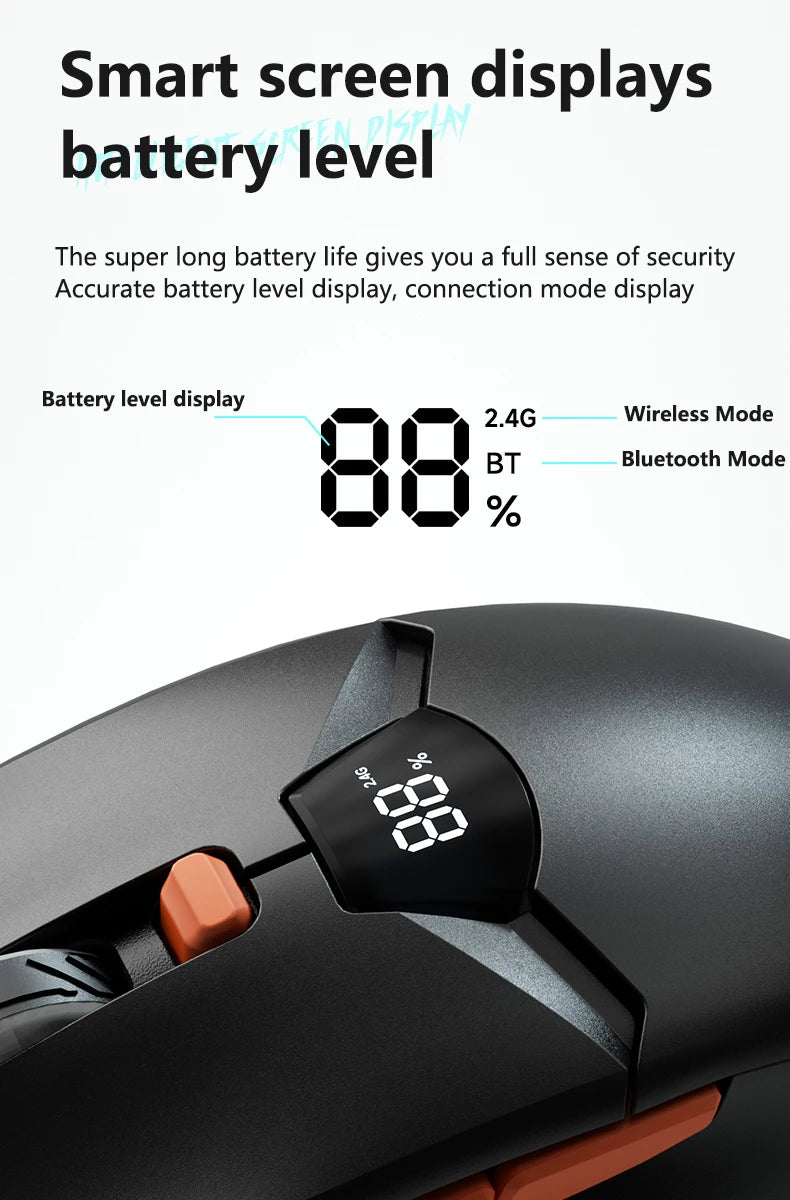 Rato Gaming Sem Fios Warvank SX01 com Ecrã Inteligente, Ajuste DPI de 6 Velocidades, Bateria Recarregável de 600mAh e Bluetooth Silencioso para Escritório