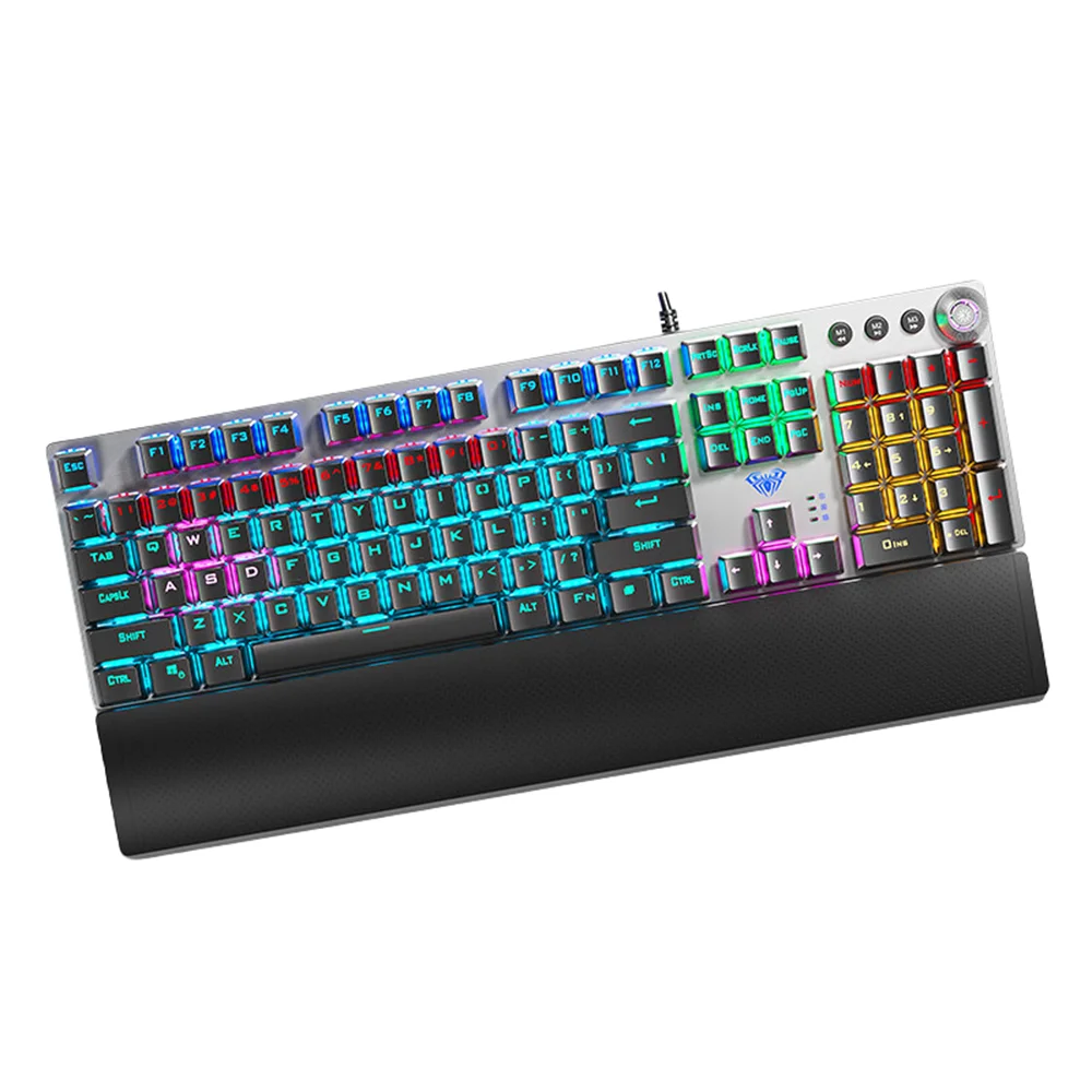 Tastiera meccanica AULA F2088 cablata da gaming con manopola multifunzione, 104 tasti, retroilluminazione Magic e programmazione macro Compu