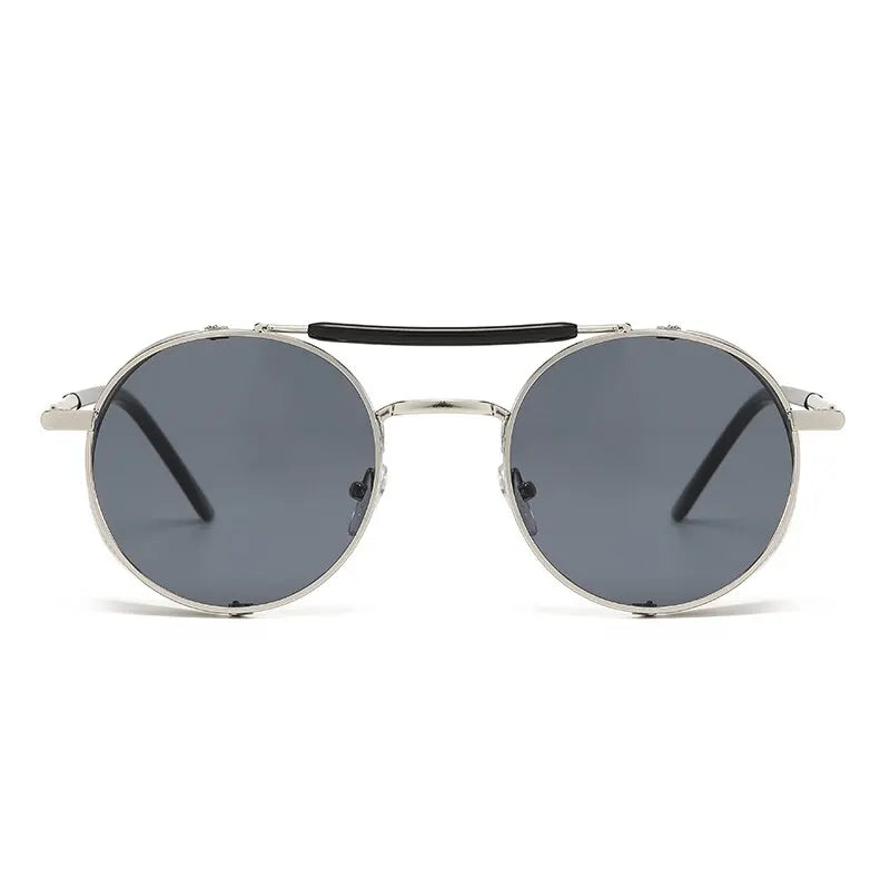 2023 Steampunk Side Wind Proof Mesh Flip Round Metal Sunglasses