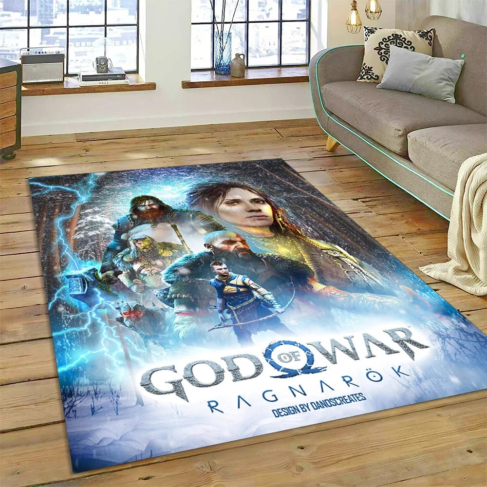 God of War Games Kratos Cartoon 3D Rug Carpet for Living Room Bedroom Home Decor,Floor Mat Non-slip Decoration for Sofa Doormat